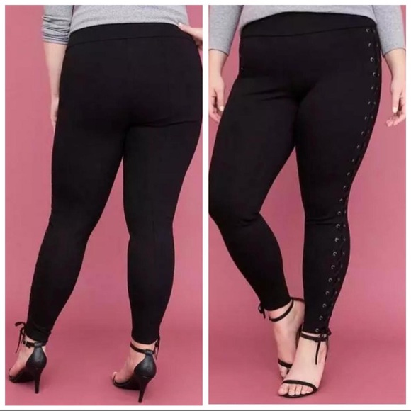 Lane Bryant Pants - NWT $89 Lane Bryant Ponte lace up black pants 26